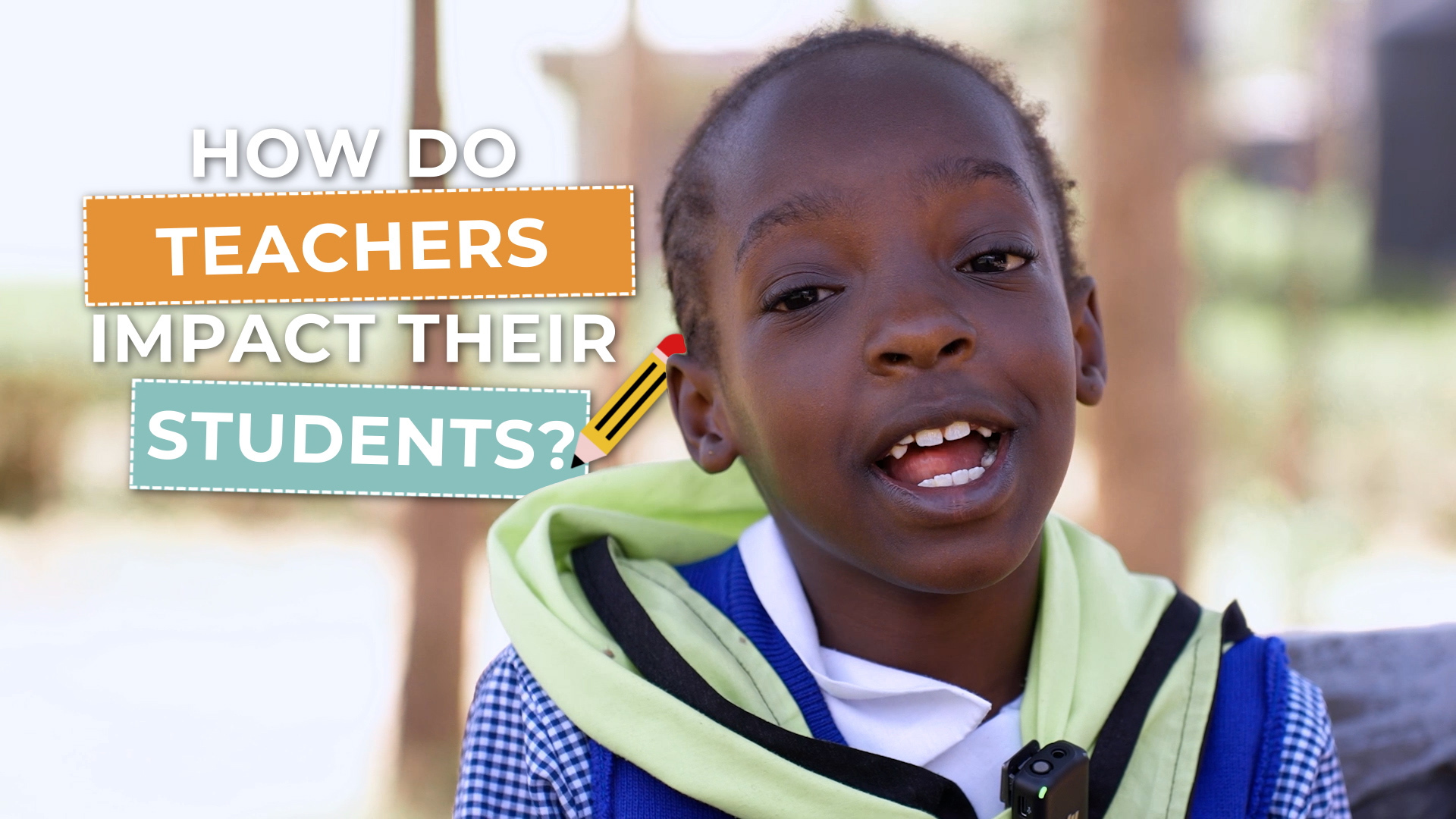 A young Black girl with her hair in cornrows speaks next to graphics that read "How Do Teachers Impact Their Students?"