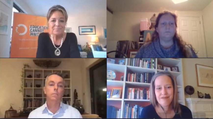 Video conference call with screens for four people